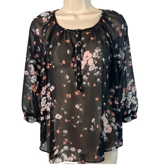 Lauren Conrad Sheer 3/4‎ Sleeve Peasant Blouse Scoop Neck Size XS - Picture 1 of 10